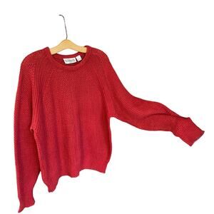 Vintage Cacharel Red Knit Sweater Large Hong Kong Ramie Cotton 80s 90s